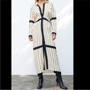 Zara printed long sleeve maxi shirt dress